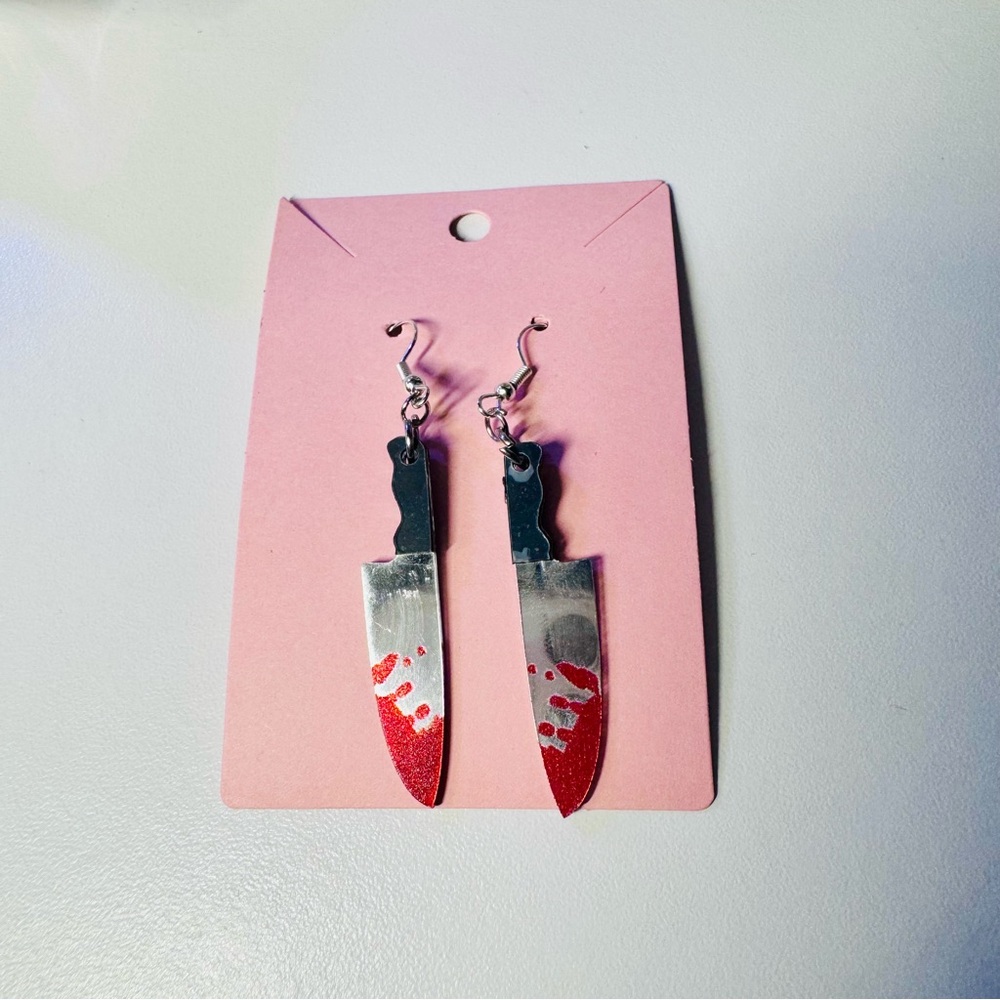 Halloween Bloody slasher horror knife earrings